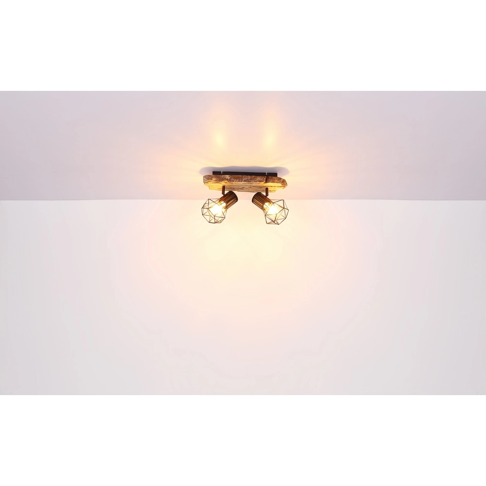 Plafondlamp Priska 2-lichts zwart met hout Globo 9007371442362