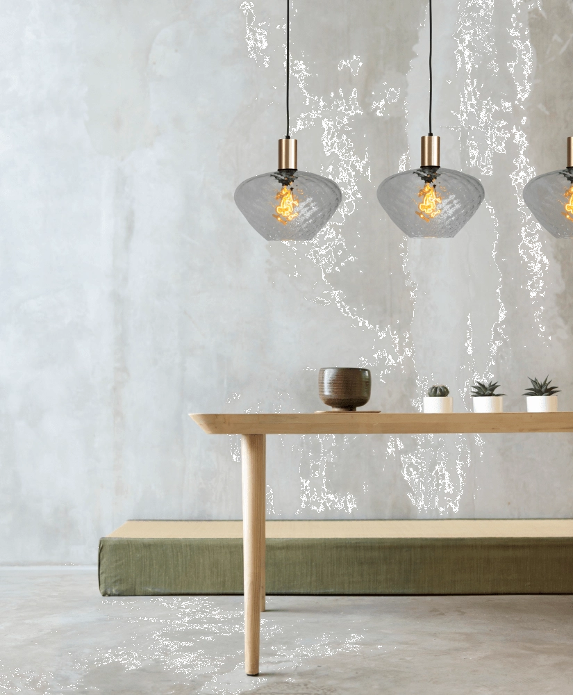 3-lichts hanglamp - goud - Porto met Blossom smoke glazen Masterlight 8718121269634