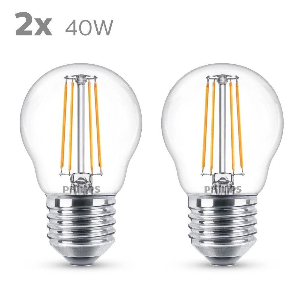 Lichtbron kogel 4,3W - E27 - 2700K - 470 lumen set van 2 transparant Philips 8718699763893