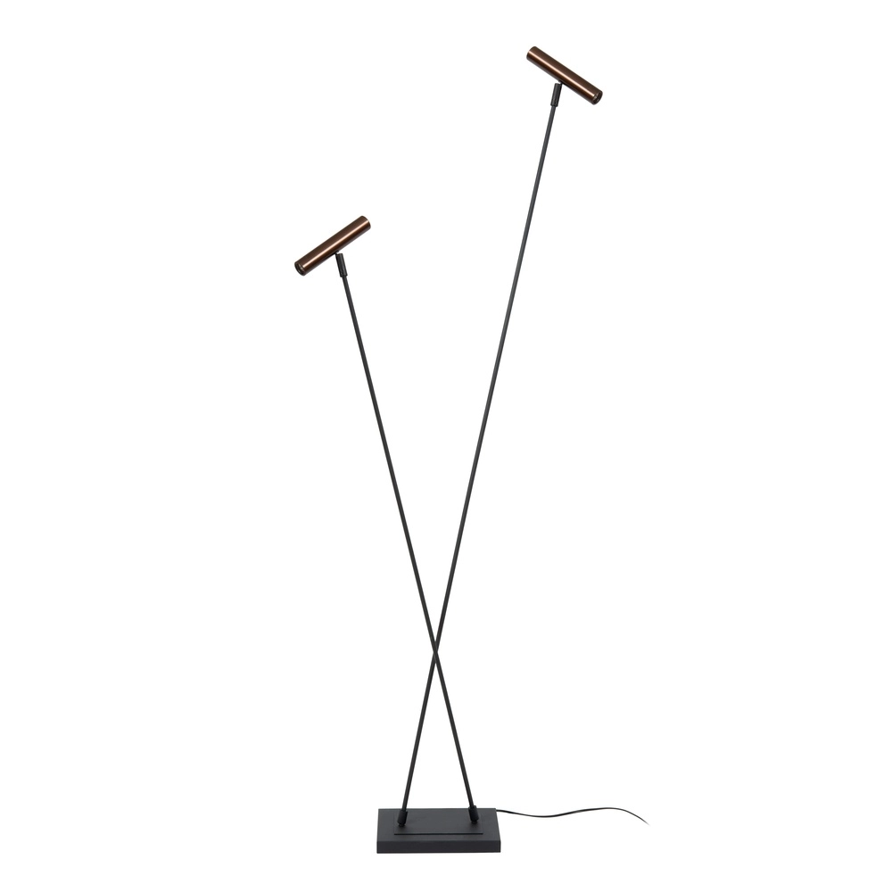 2-lichts vloerlamp Duarte zwart met koffie bruin Lucide Vibes 5411212032201