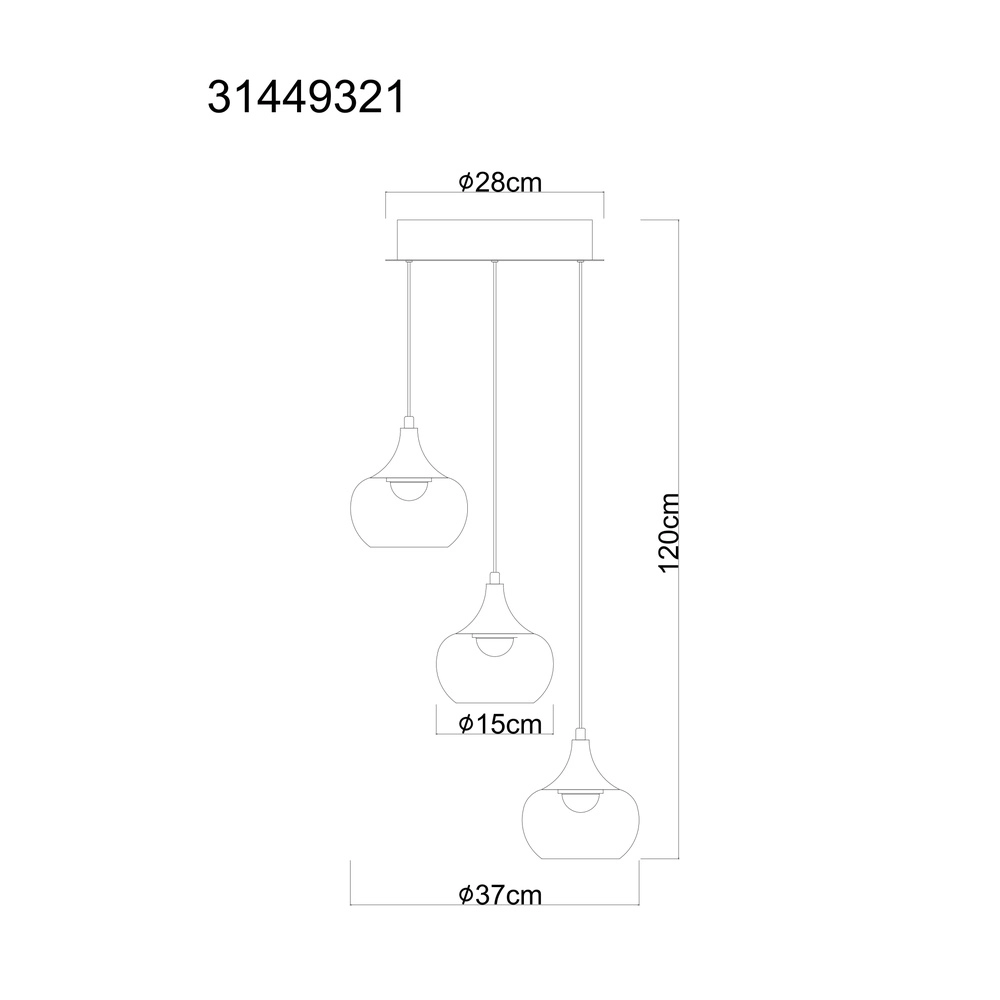 Design hanglamp Lui 3-lichts nikkel Globo 9007371589593