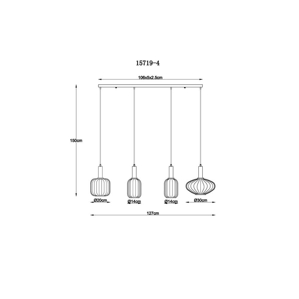 Hanglamp Valletta met gekleurd glas 4-lichts Globo 9007371452866