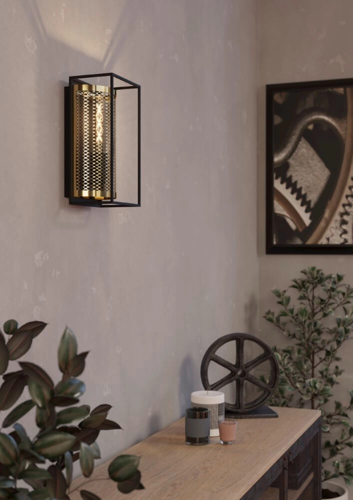 Landelijke wandlamp Nohales zwart met goud Eglo 9002759437893