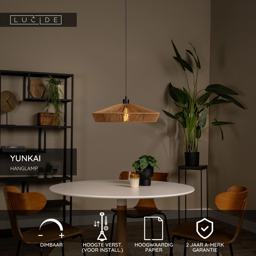 Hanglamp Yunkai Ø 50cm zwart met rotan Lucide 5411212105691