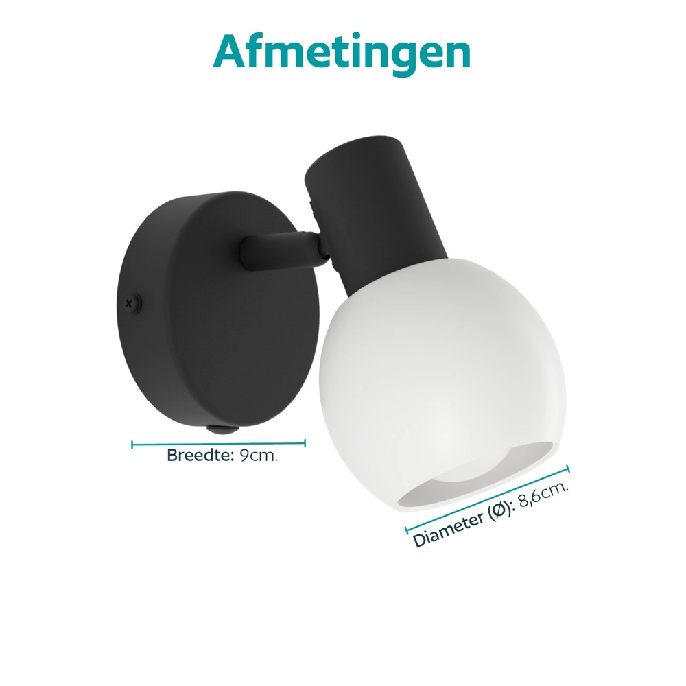 Wandlamp Castellazo zwart met wit glas Eglo 9008606392124