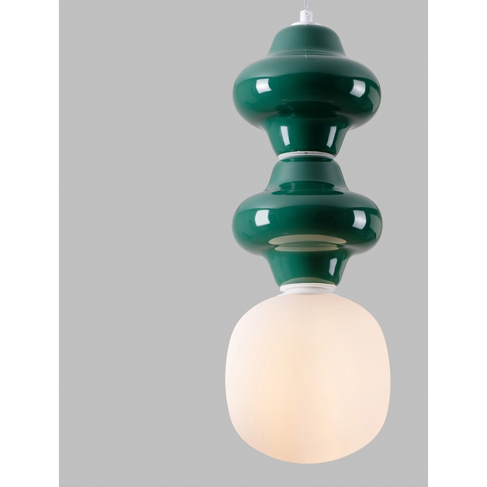 Hanglamp Clio M groen keramiek met wit glas