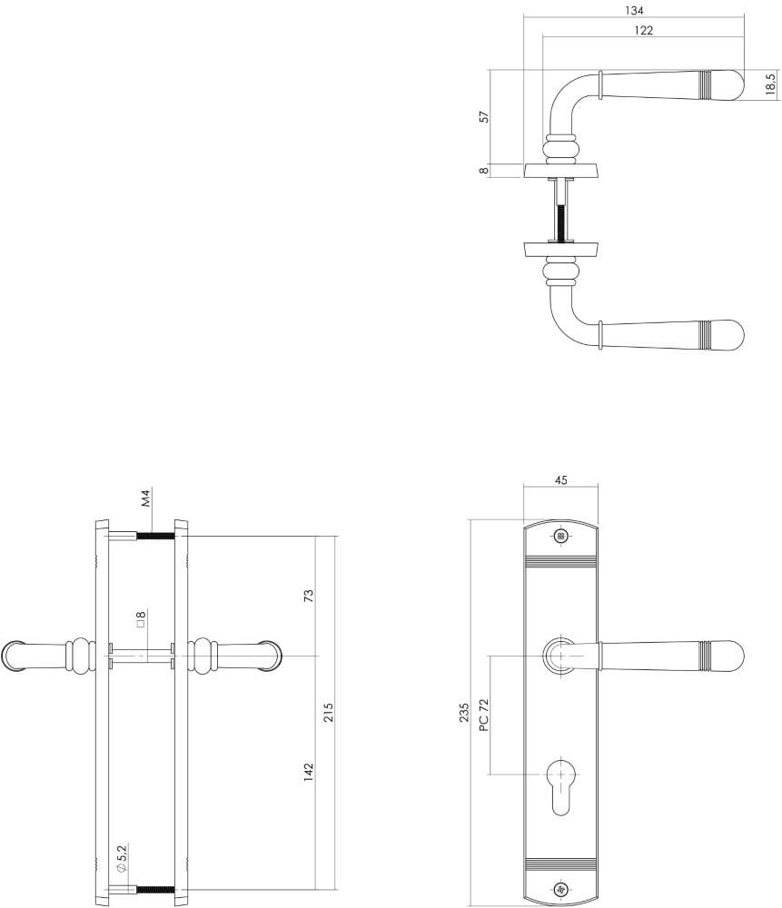 Deurklink Helena PC 72mm messing gelakt Intersteel 8714186272312
