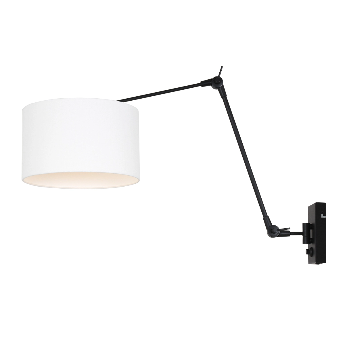 Wand Leeslamp Prestige Chic zwart met 30cm wit linnen lampenkap
