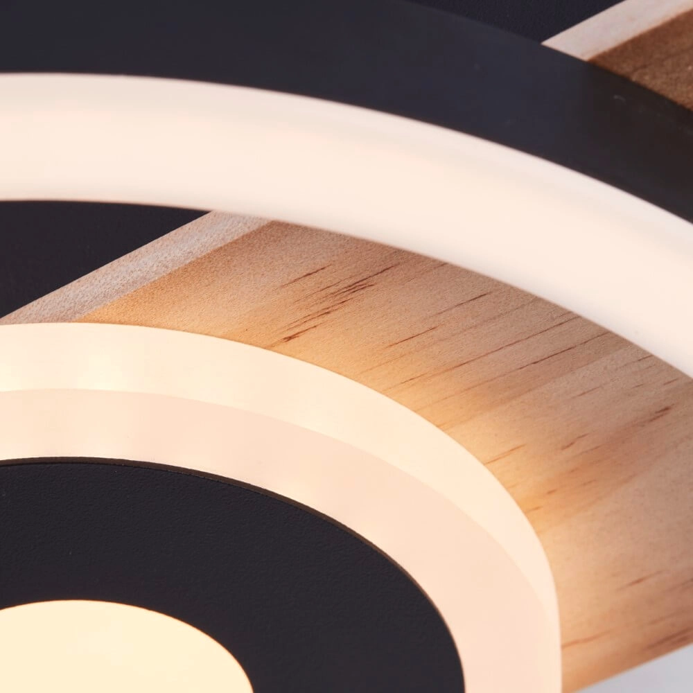 Plafondlamp Maureen Ø 20cm zwart met hout Brilliant 4004353420054