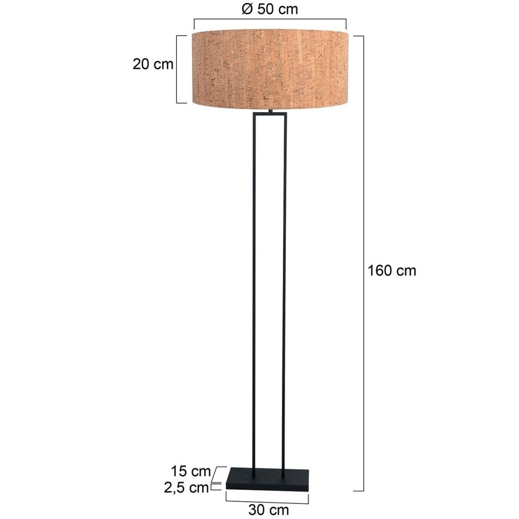 Zwarte vloerlamp Stang met kurk kap Ø50cm Steinhauer 8712746180411