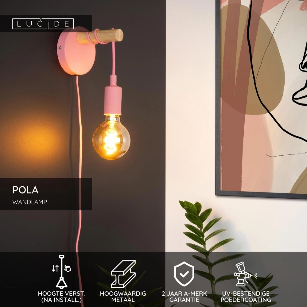 Wandlamp Pola roze Lucide 5411212082947