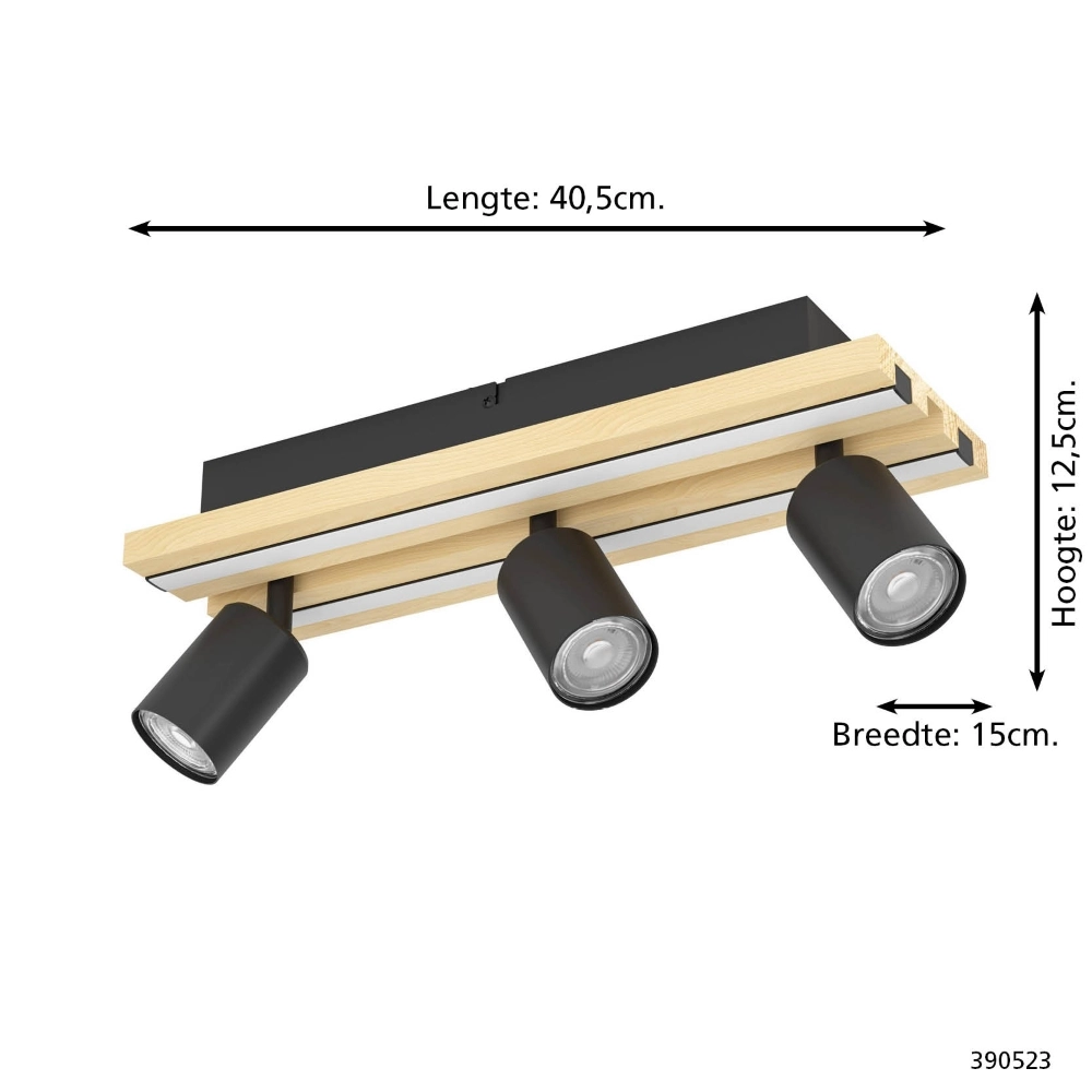 Plafondlamp 3-lichts Gesteira zwart met hout Stars of Light 9008606357895