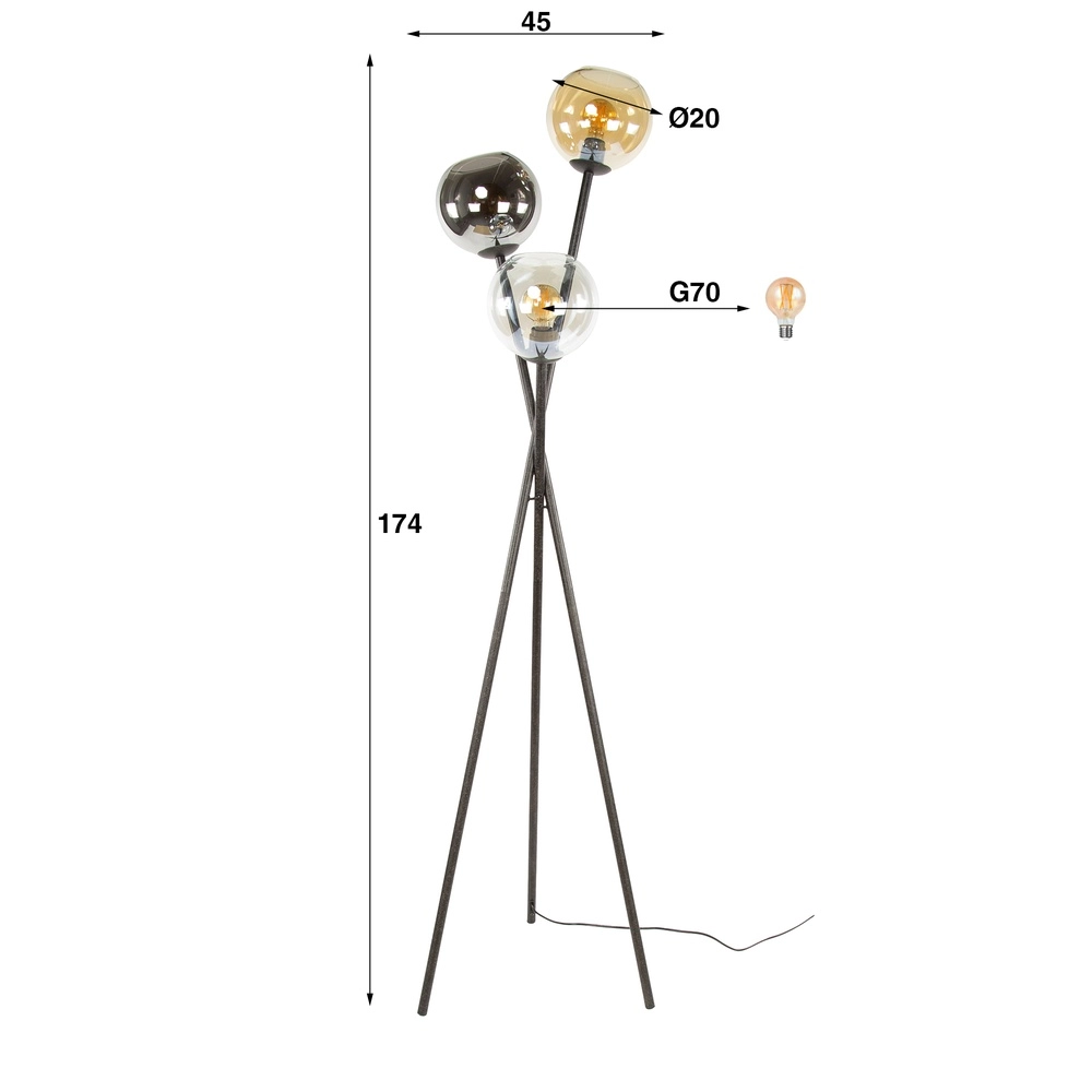 Tripod vloerlamp Multi 3x glas Lyora 8716803512269
