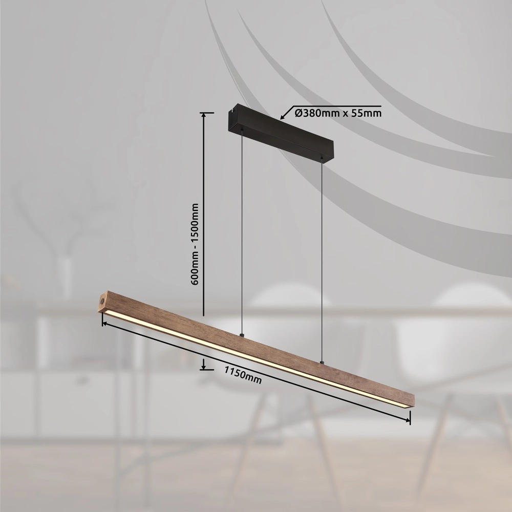 Strakke hanglamp Olivus hout 115cm Globo 9007371455683