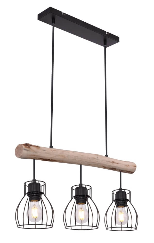 Hanglamp Mina zwart met hout 3-lichts Hanglamp Mina zwart met hout 3-lichts
