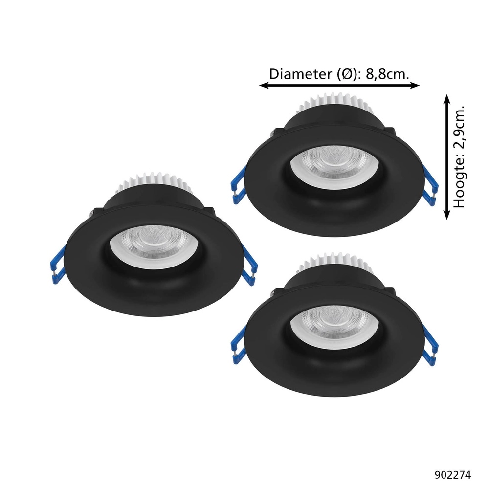 Set van 3 inbouwspots Salabate zwart Ø 8,8cm IP65 Eglo 9008606358892
