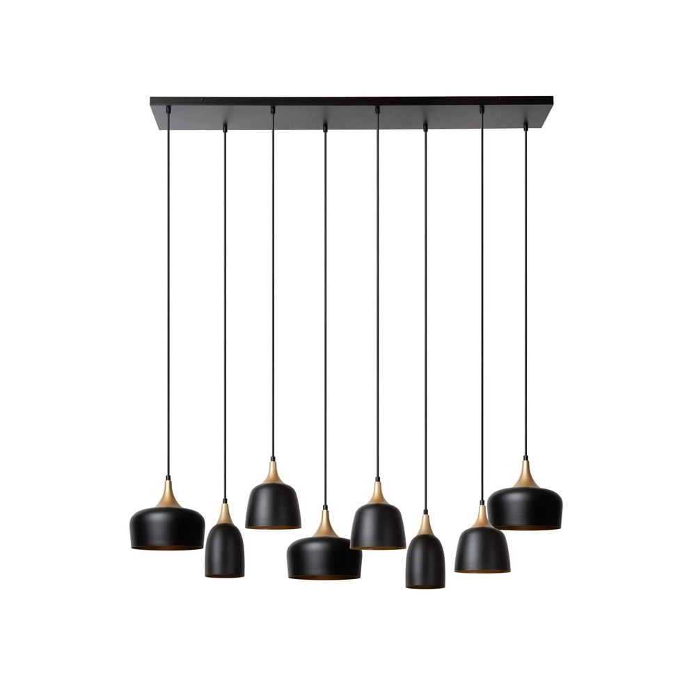 8-lichts hanglamp Chayanne design zwart met goud