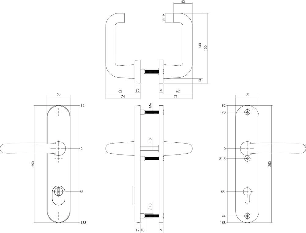 Achterdeurbeslag ovaal Aurano kerntrekbeveiliging PC 55mm RVS Intersteel 8,71419E+12