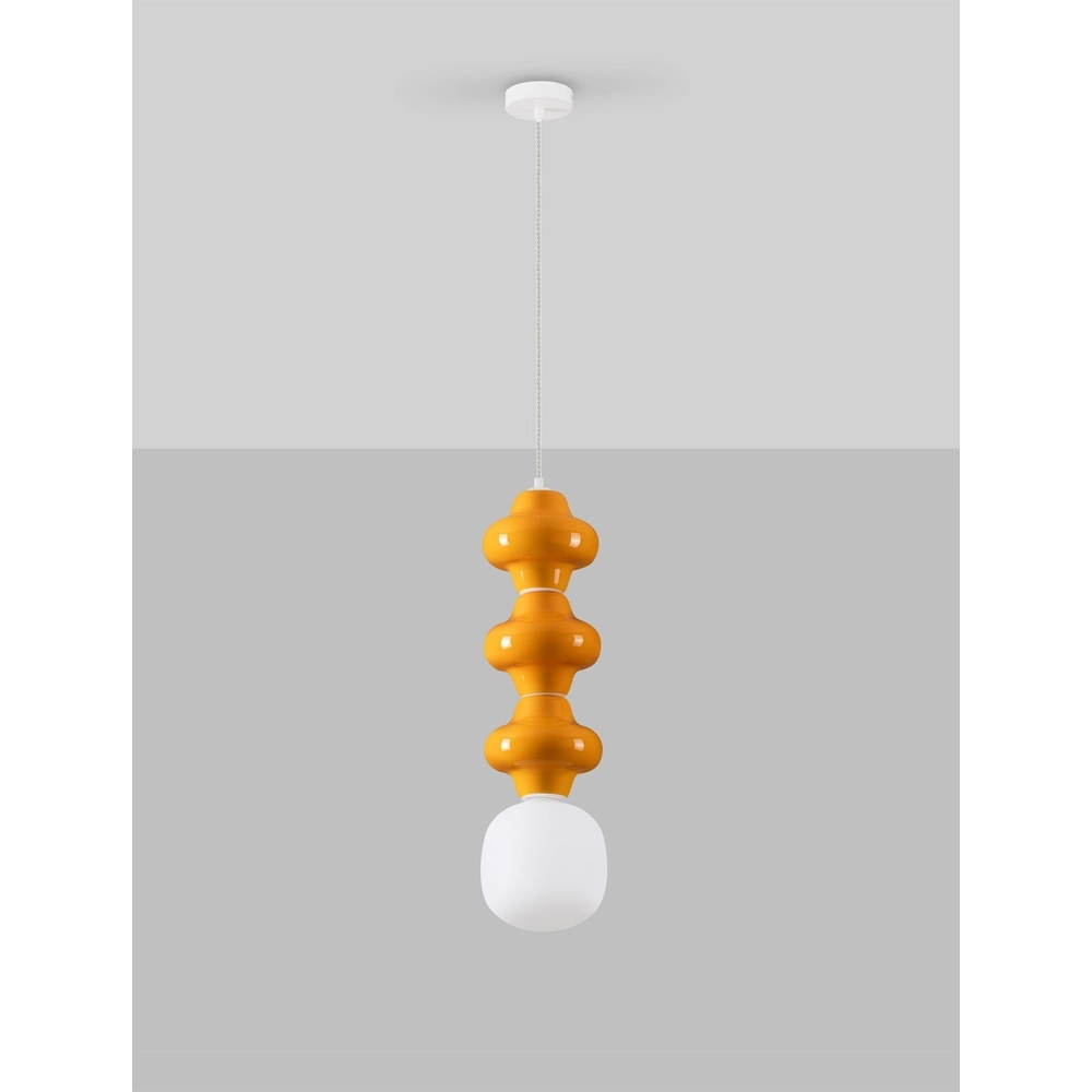 Hanglamp Clio L oranje keramiek met wit glas Lyora 5212017461322