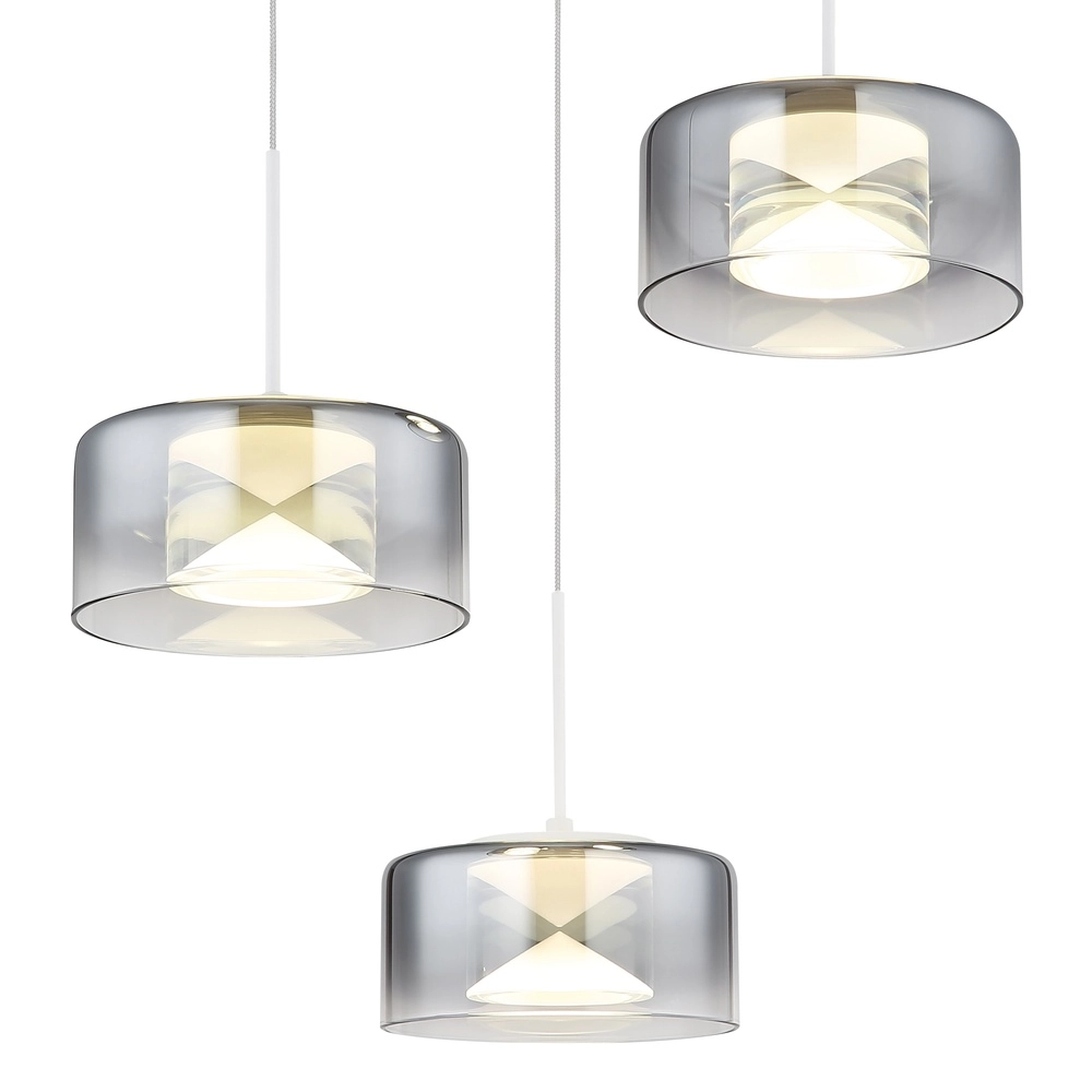 Design hanglamp Belinda 3-lichts wit met smoke glas Globo 9007371578368