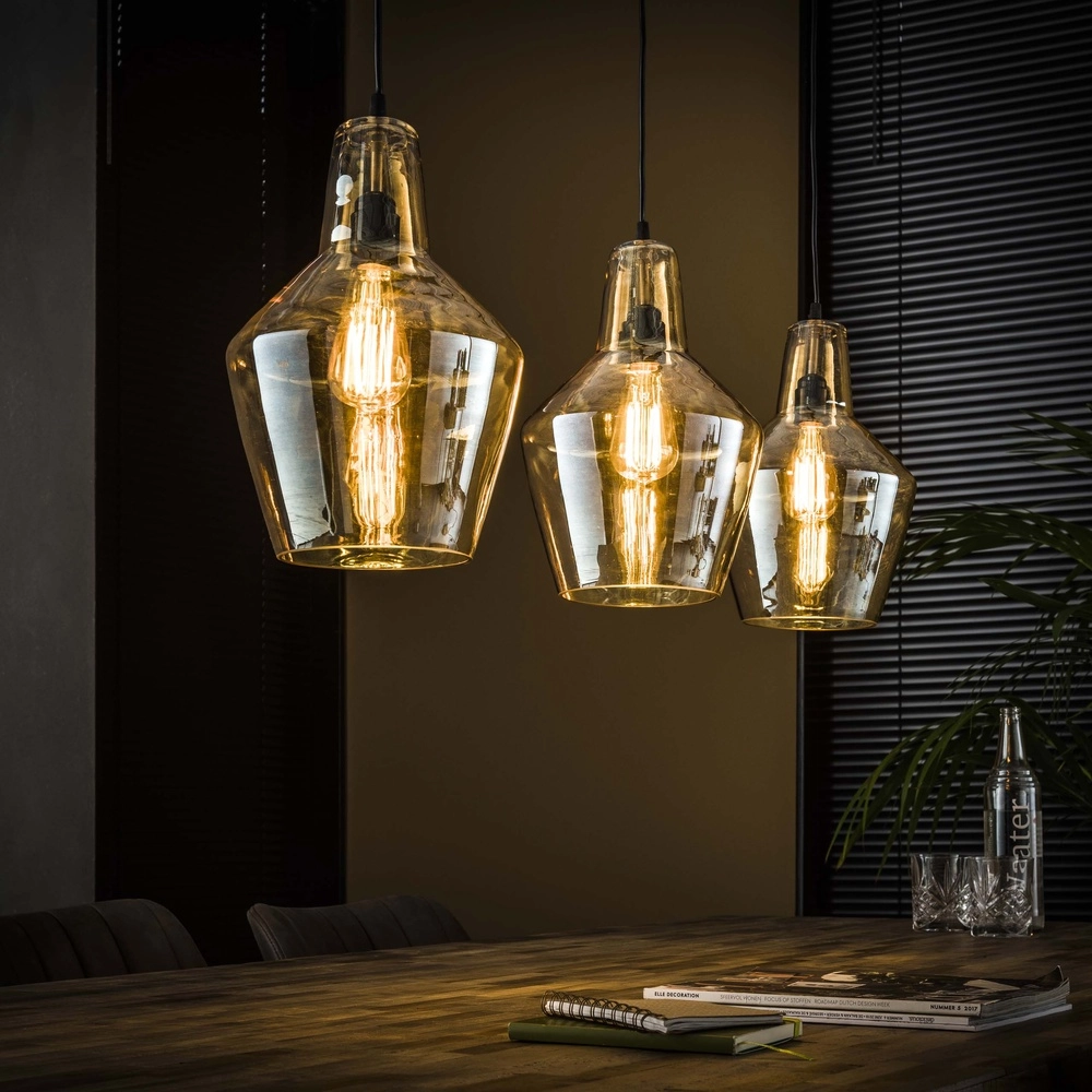 Glazen hanglamp Glass amber glas met oud zilver