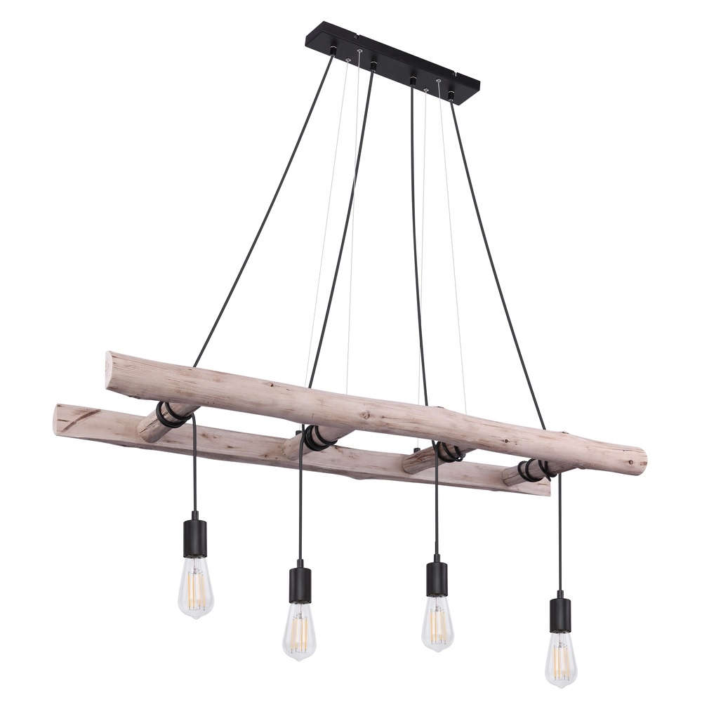 4-lichts hanglamp Irmgard hout 190cm Globo 9007371398577
