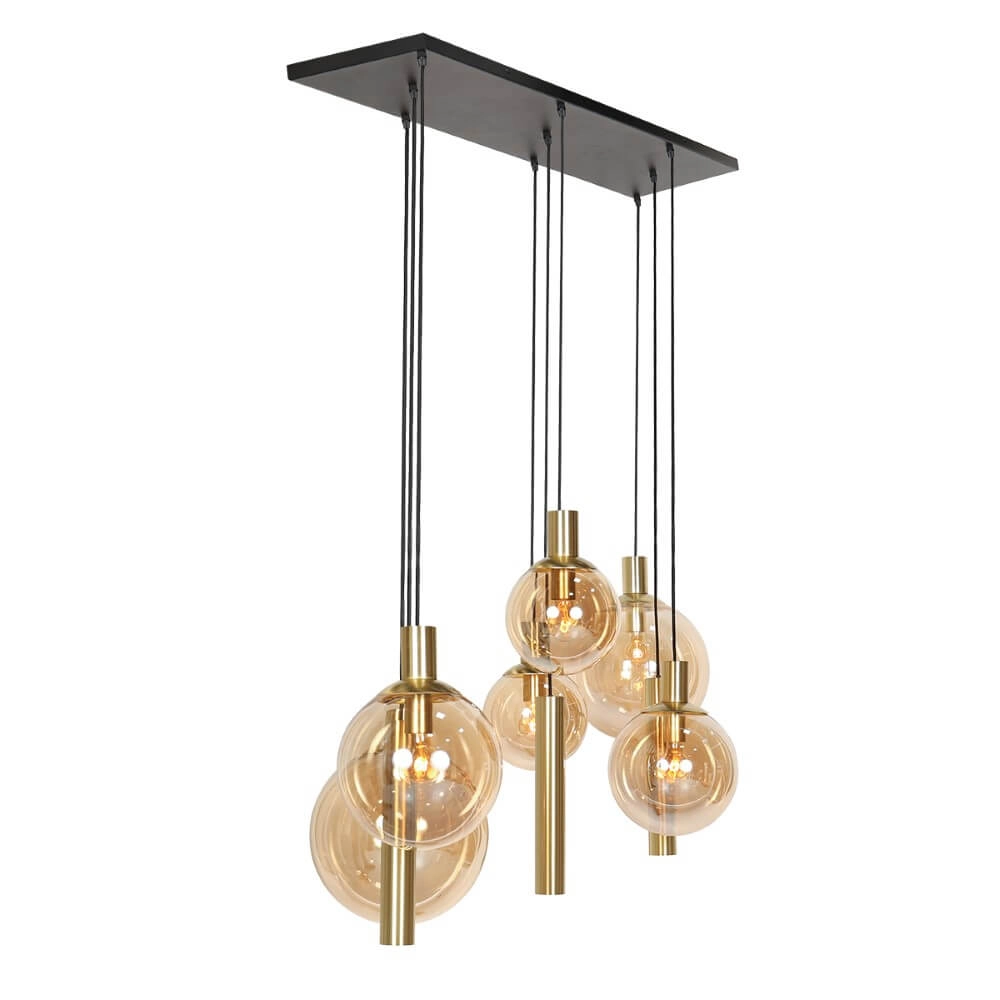 Eettafel hanglamp Bollique goud met amberglas Steinhauer 8712746172980