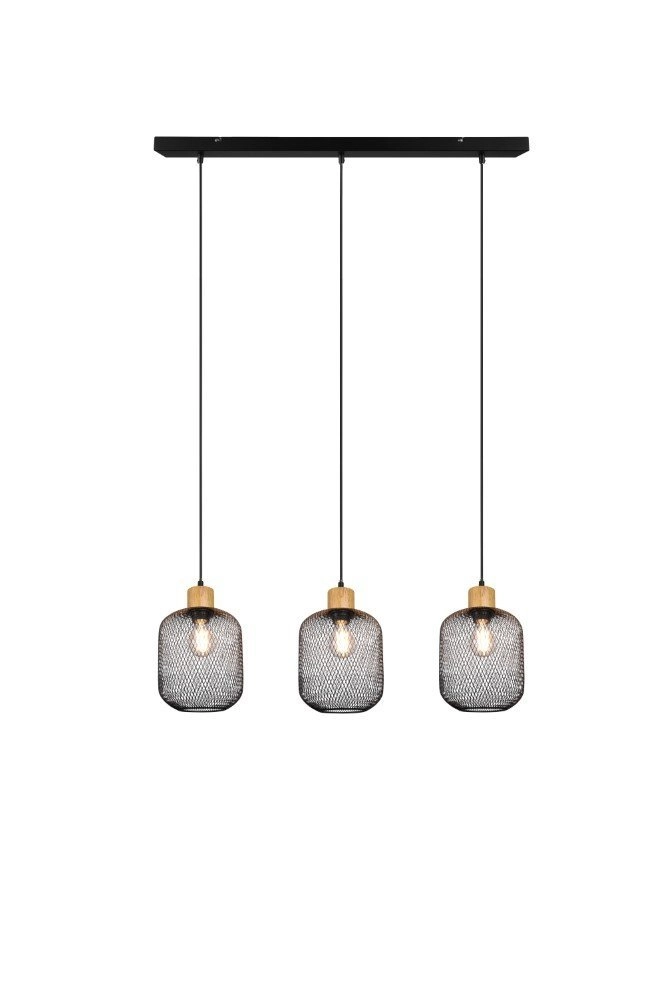 Landelijke hanglamp Calimero 3-lichts zwart met hout Trio 4017807489507