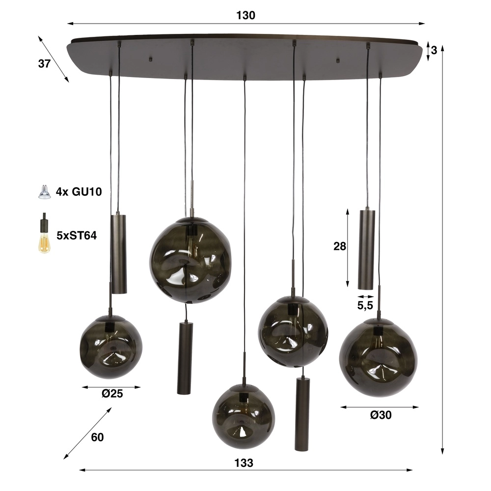 Eettafel hanglamp Stellar 5x E27 + 4x GU10 Lyora 8716803511712
