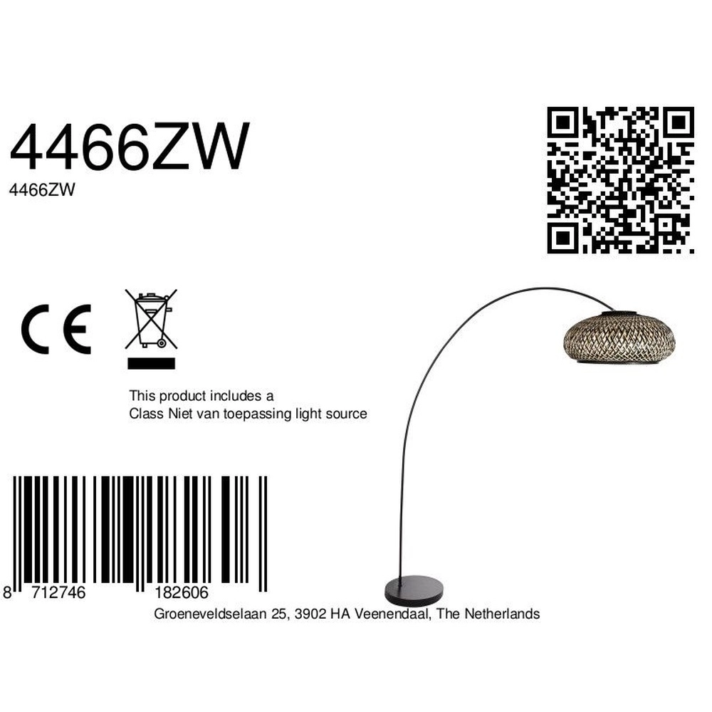 Booglamp solva met zwart en rotan kap Ø 60cm Steinhauer 8712746182606