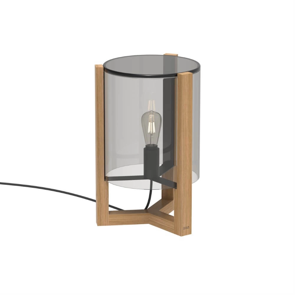 Tafellamp 50cm Tristar teak met smoke glas Tafellamp 50cm Tristar teak met smoke glas