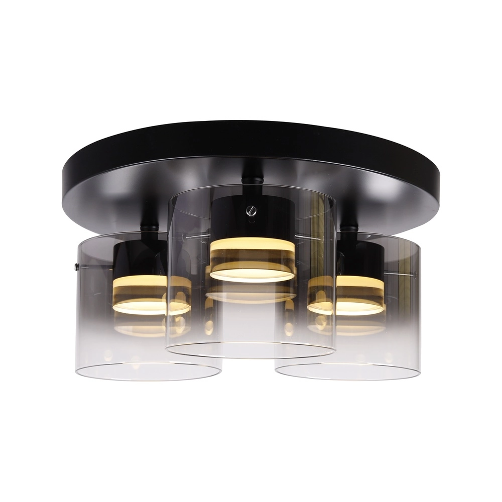 3-lichts plafondlamp Salerno zwart met smoke glas