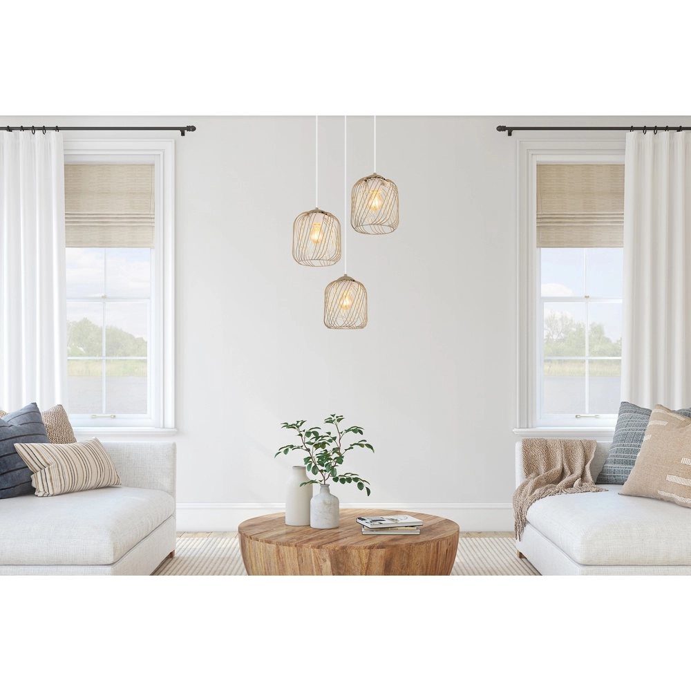 3-lichts hanglamp Dichti rond zand bruin Globo 9007371528356