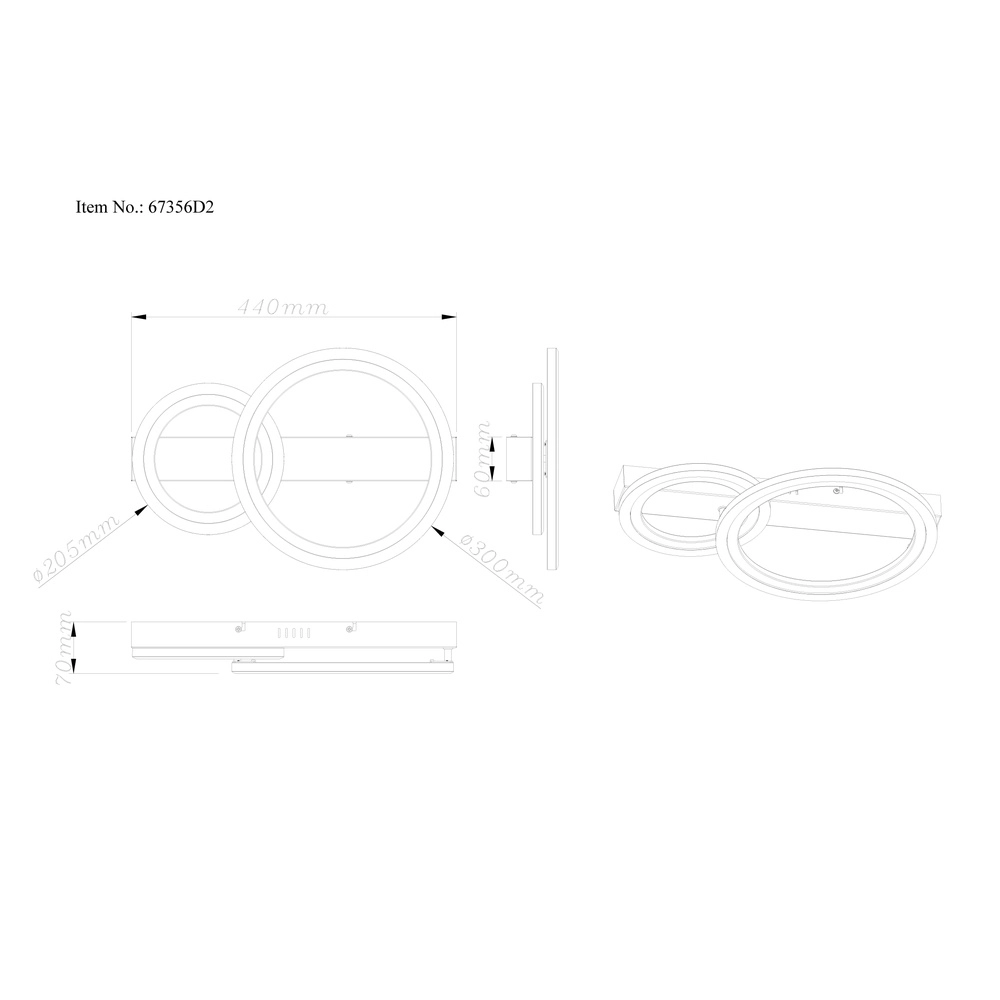 Plafondlamp Dakari I 2 ringen zwart Globo 9007371522798