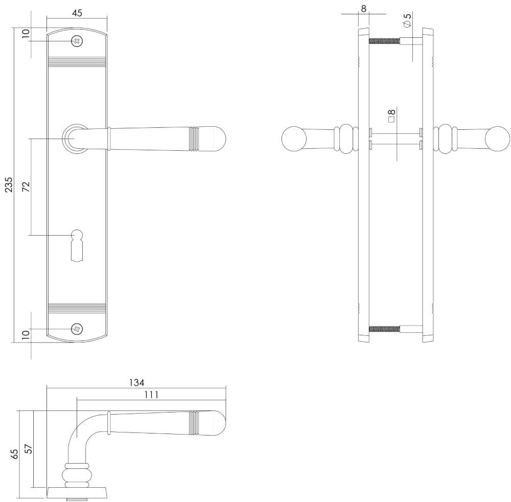 Deurklink Helena sleutel 72mm messing gelakt Intersteel 8714186272305