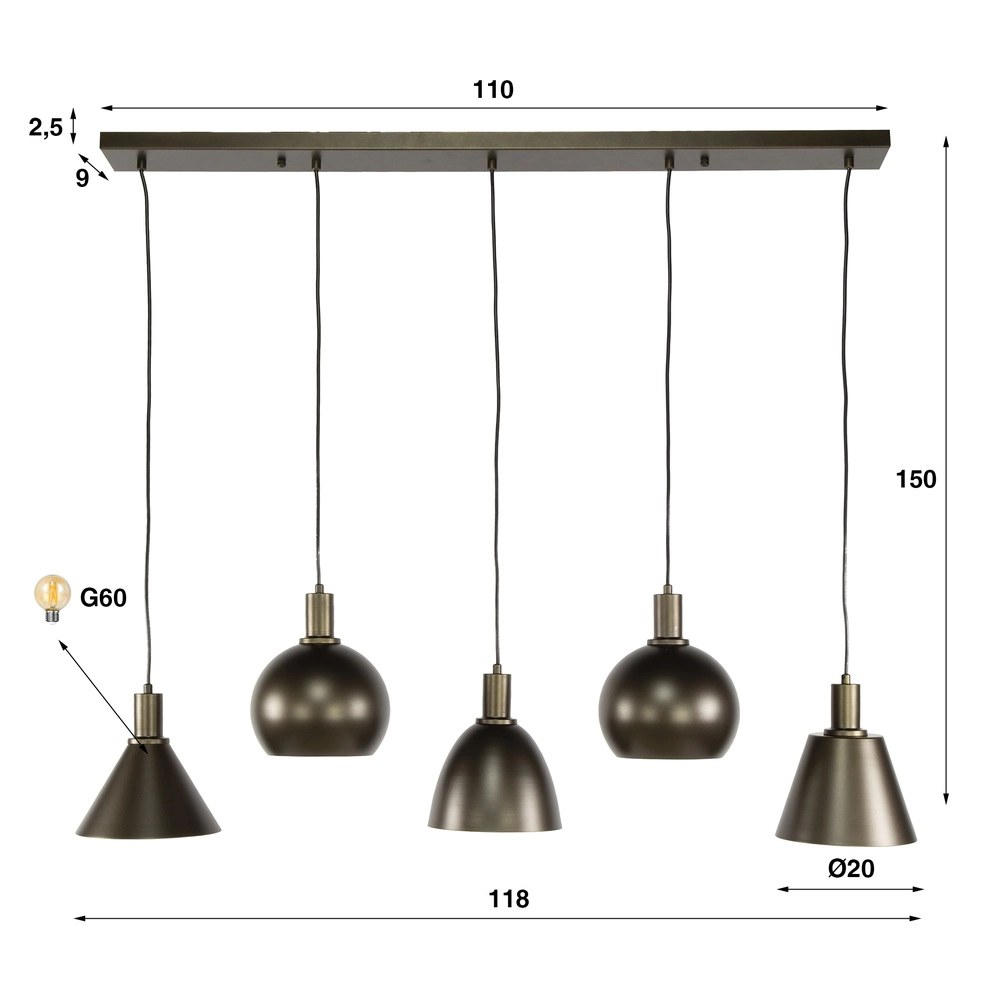 Eettafel hanglamp Metallo 5L - Sienna bruin - E27 Lyora 8716803512337