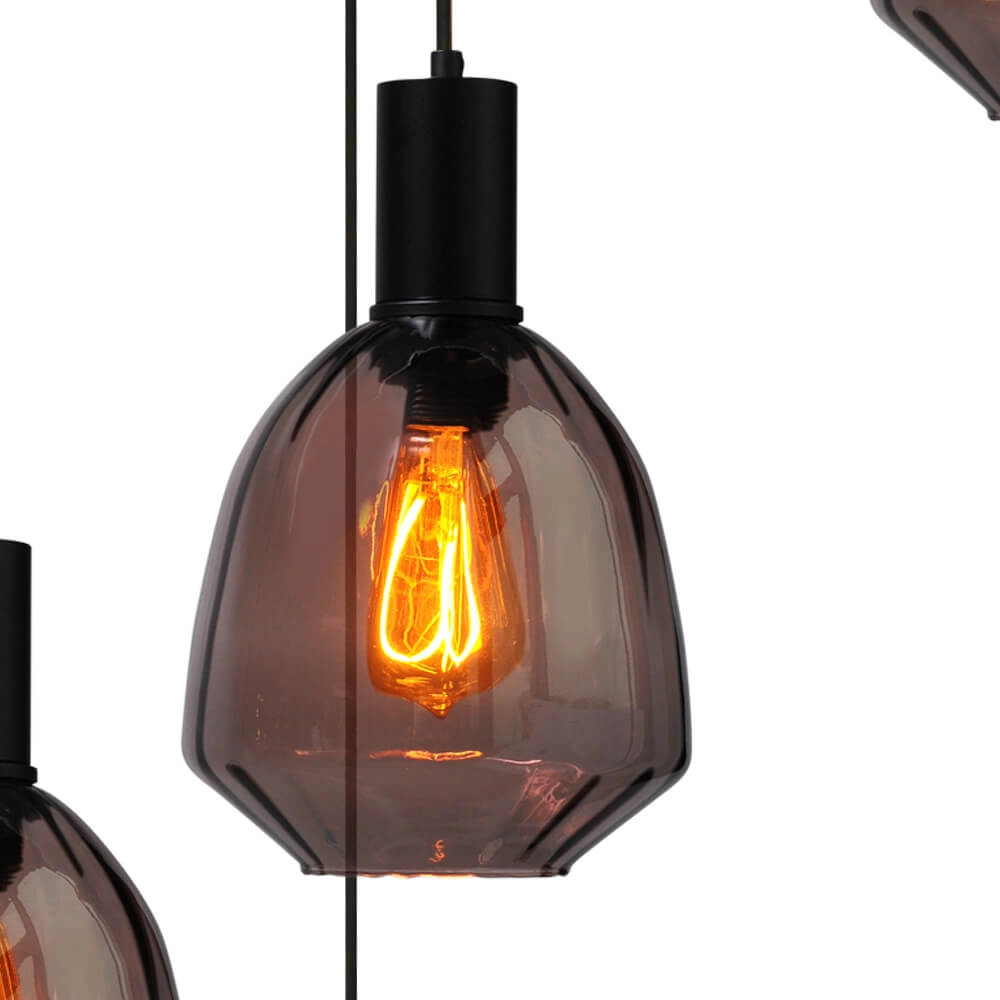 5-lichts vide hanglamp - zwart - Porto met Nicolette red glazen Masterlight 8718121271187