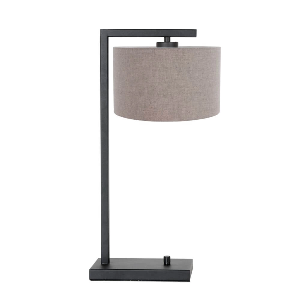 Landelijke schemerlamp Stanger zwart met taupe Landelijke schemerlamp Stanger zwart met taupe