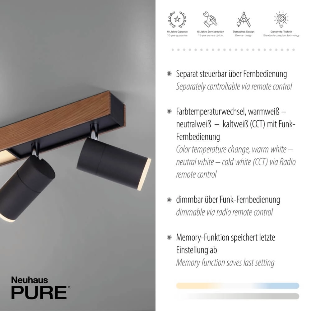 Strakke plafondlamp Pure Lines Spot hout Paul Neuhaus 4012248374566