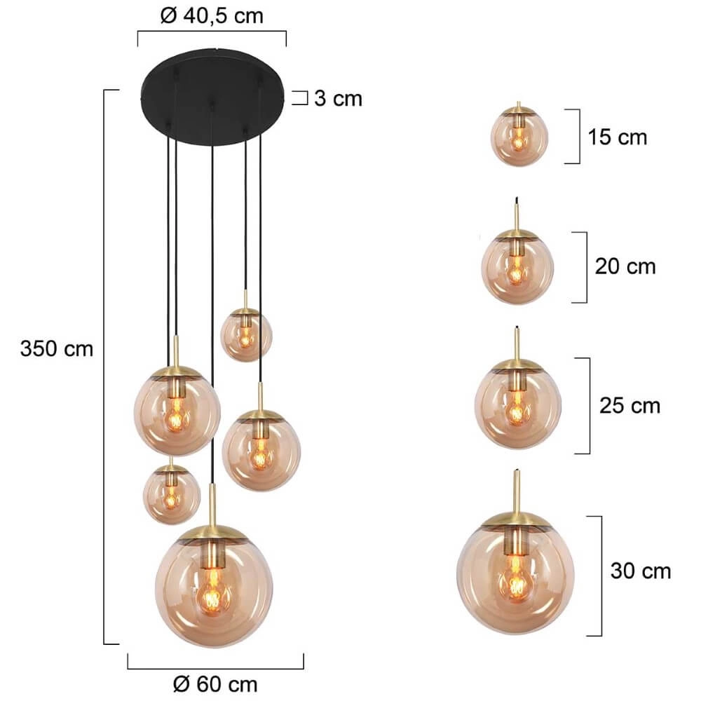 5-lichts vide hanglamp Bolique goud met amber glas Steinhauer 8712746166439