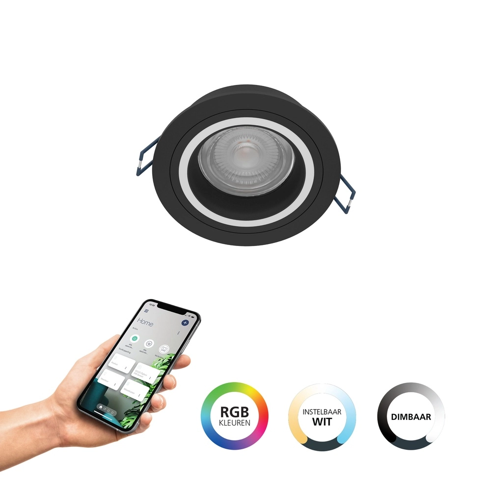 Zigbee inbouwspot Carosso-Z zwart - rond Eglo 9008606259809