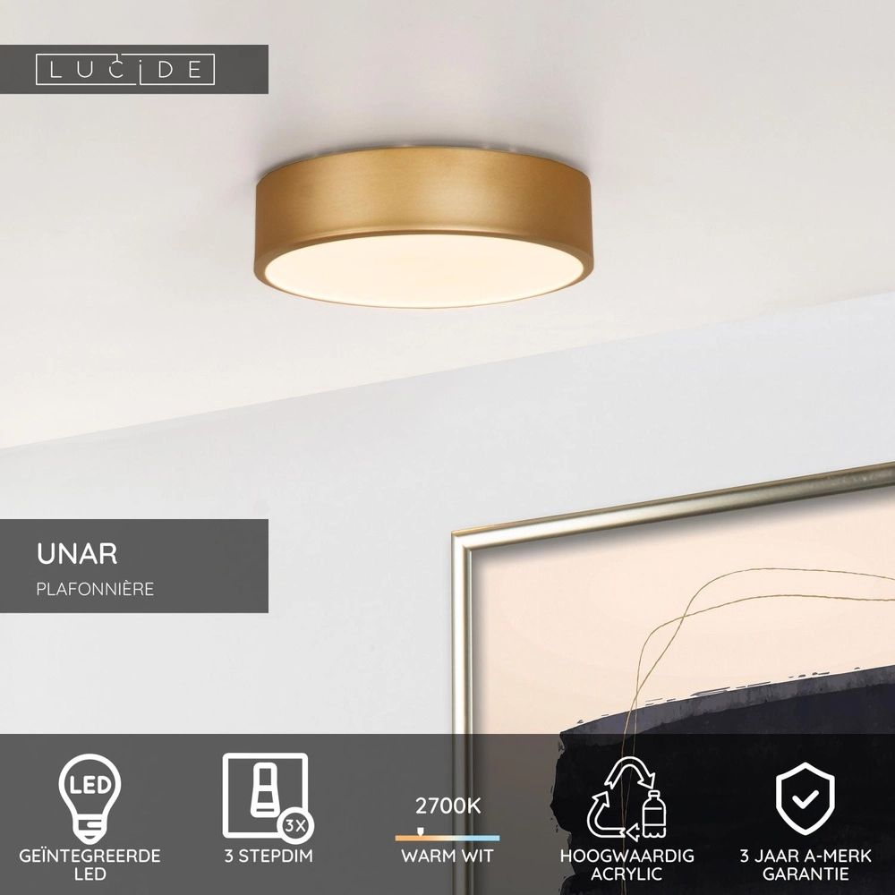 Plafonniere Unar Ø 20cm - 2700K - goud Lucide 5411212791849