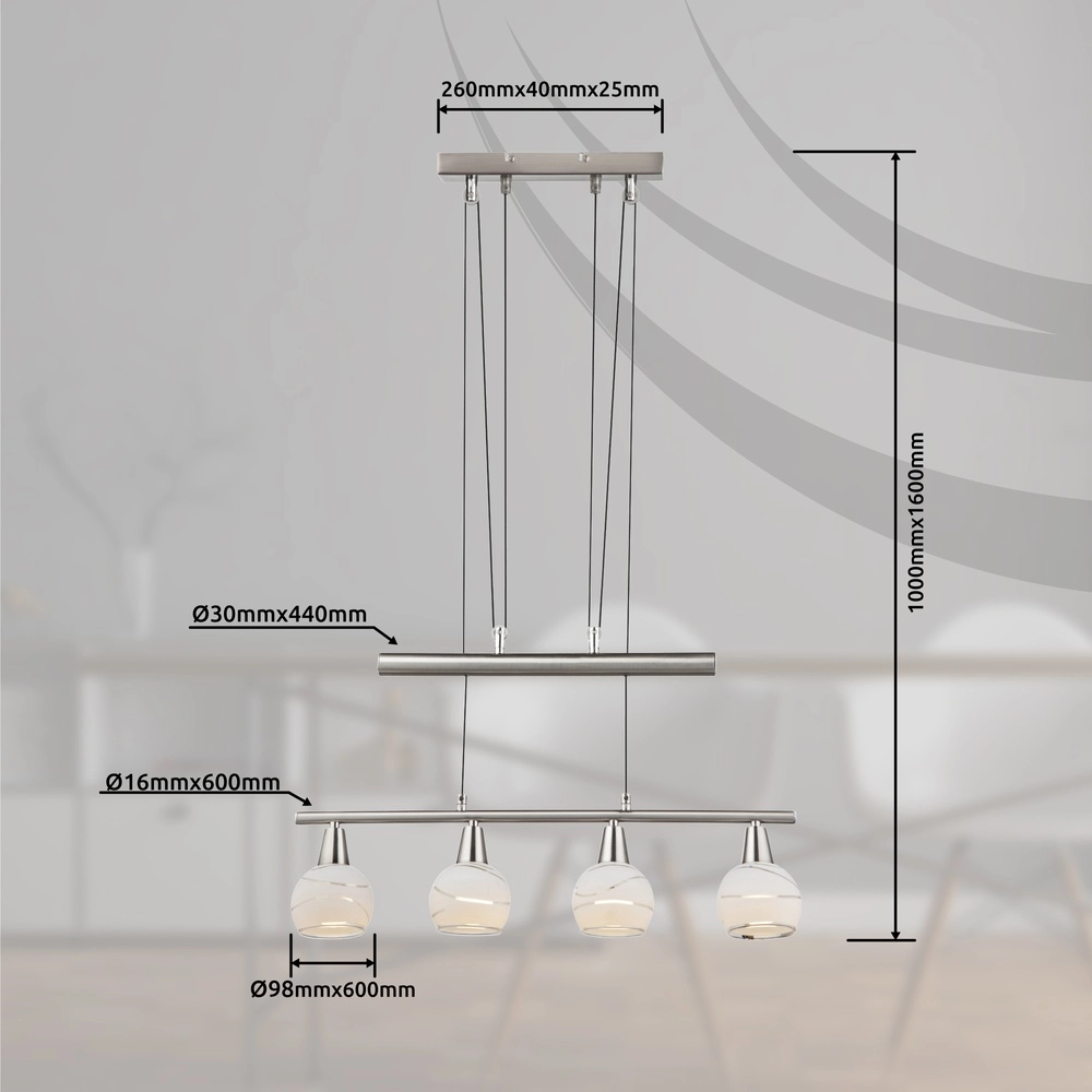Hanglamp Elliott 4-lichts nikkel Globo 9007371319909
