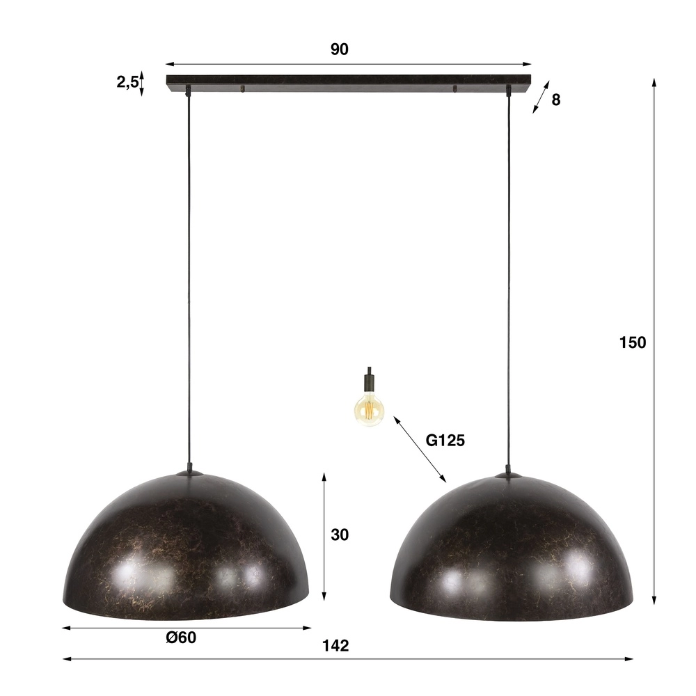 Industriële hanglamp Dome 2x Ø 60cm - urban bruin Lyora 8716803512573