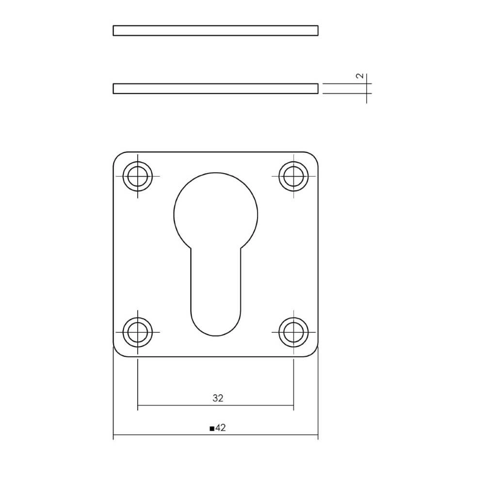 Set van 2 cilinderrozetten Tira vierkant RVS 2mm Intersteel 8714186635438