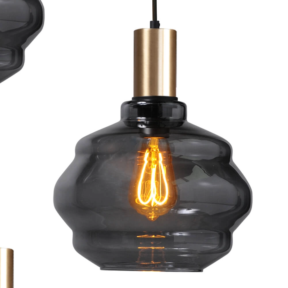 3-lichts vide hanglamp - goud - Porto met Ball smoke glazen - Ø 24cm Masterlight 8718121270739