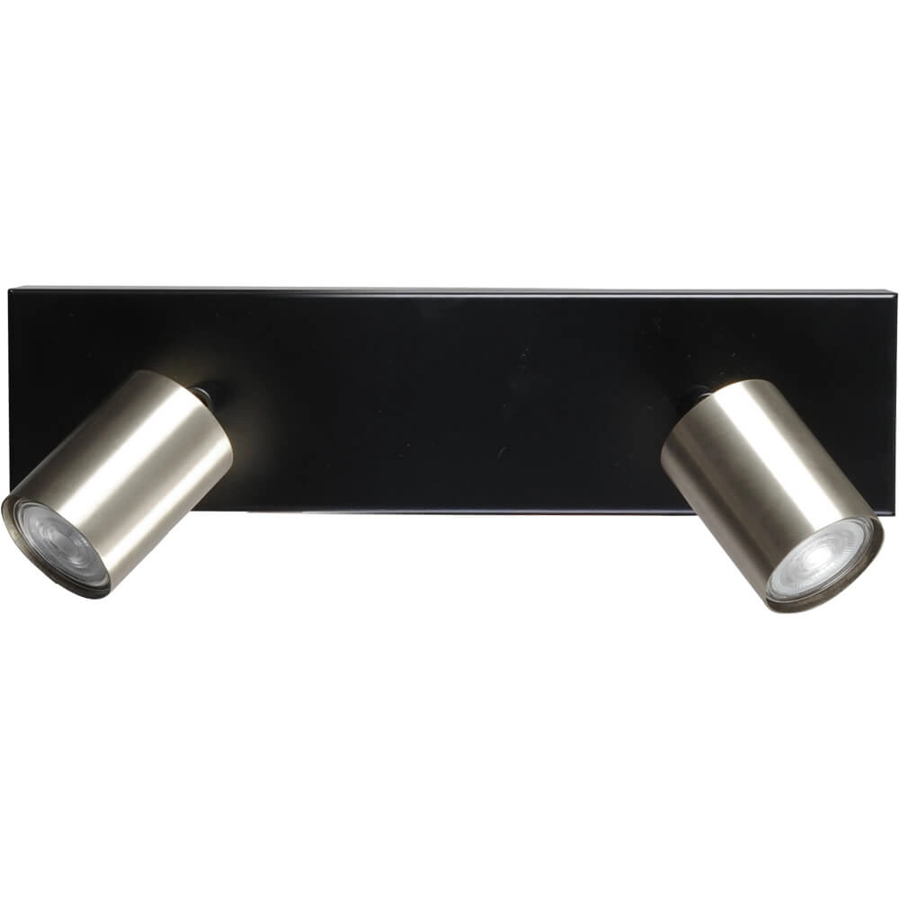 Zwarte plafondlamp Bounce met 2 nikkel spots Zwarte plafondlamp Bounce met 2 nikkel spots