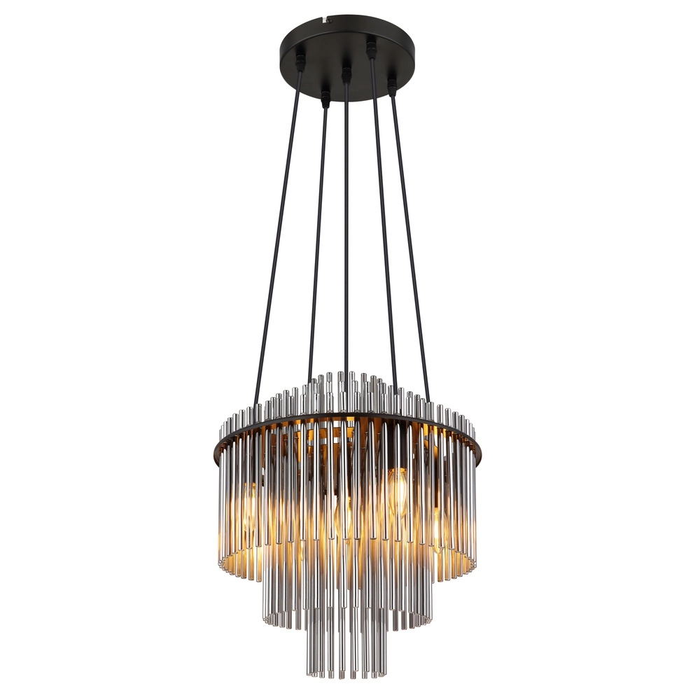 Hanglamp Ø 40cm Gorley zwart met smoke glas staafjes