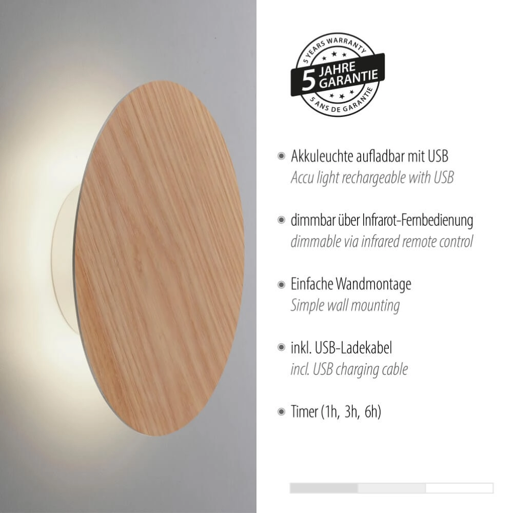 Design wandlamp Akku Puntua Ø 25cm hout Paul Neuhaus 4012248375792