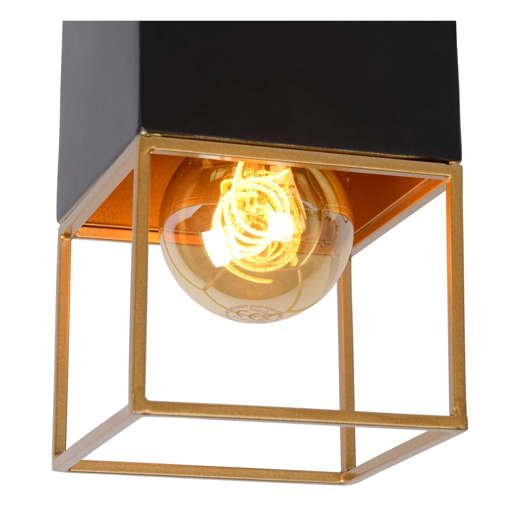 Strakke plafondlamp Rixt enkel zwart met goud Lucide 5411212211040